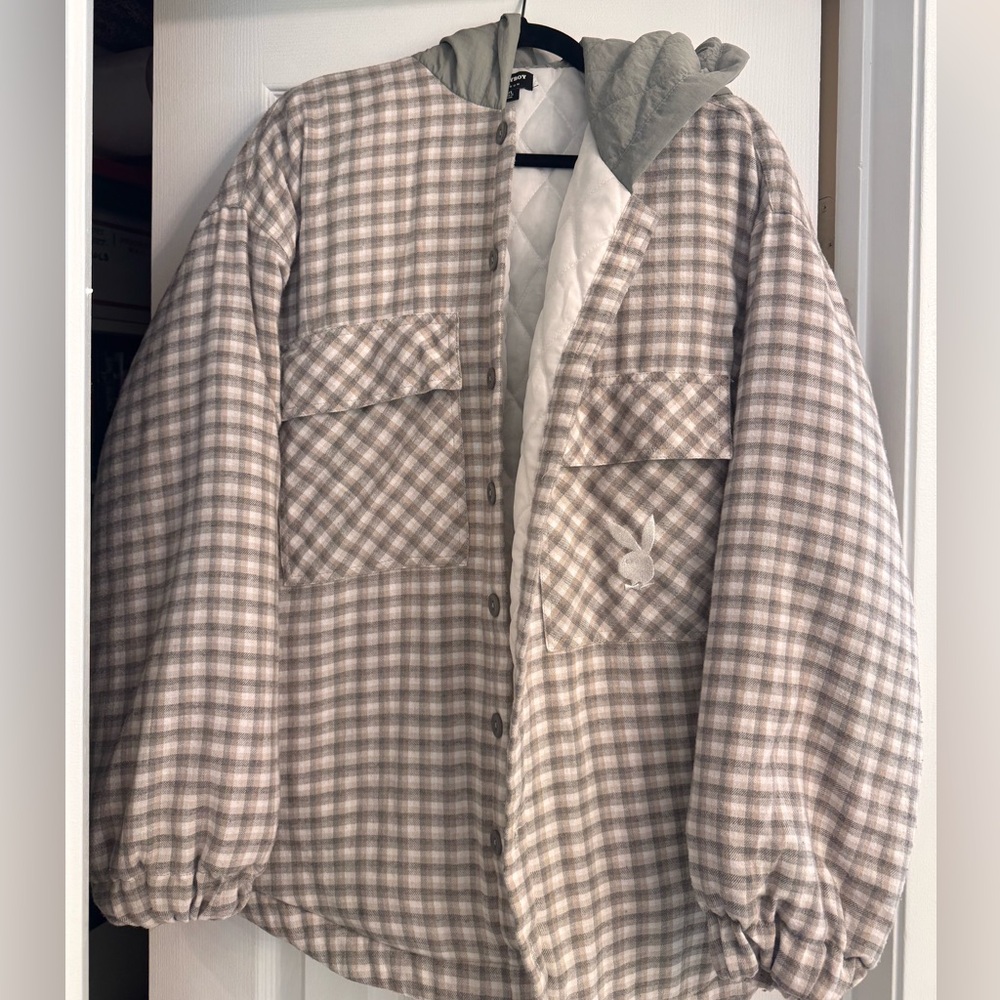 PLAYBOY Gray and White Lightweight Jacket